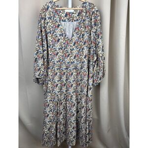 Couchel Floral Midi Dress XL+ Boho Cottagecore Long Sleeve Flowy Plus Size